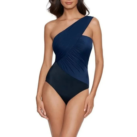 Magicsuit NEW Colorblock Goddess Asymmetrical One Piece Swimsuit Women size 12 - Picture 1 of 8